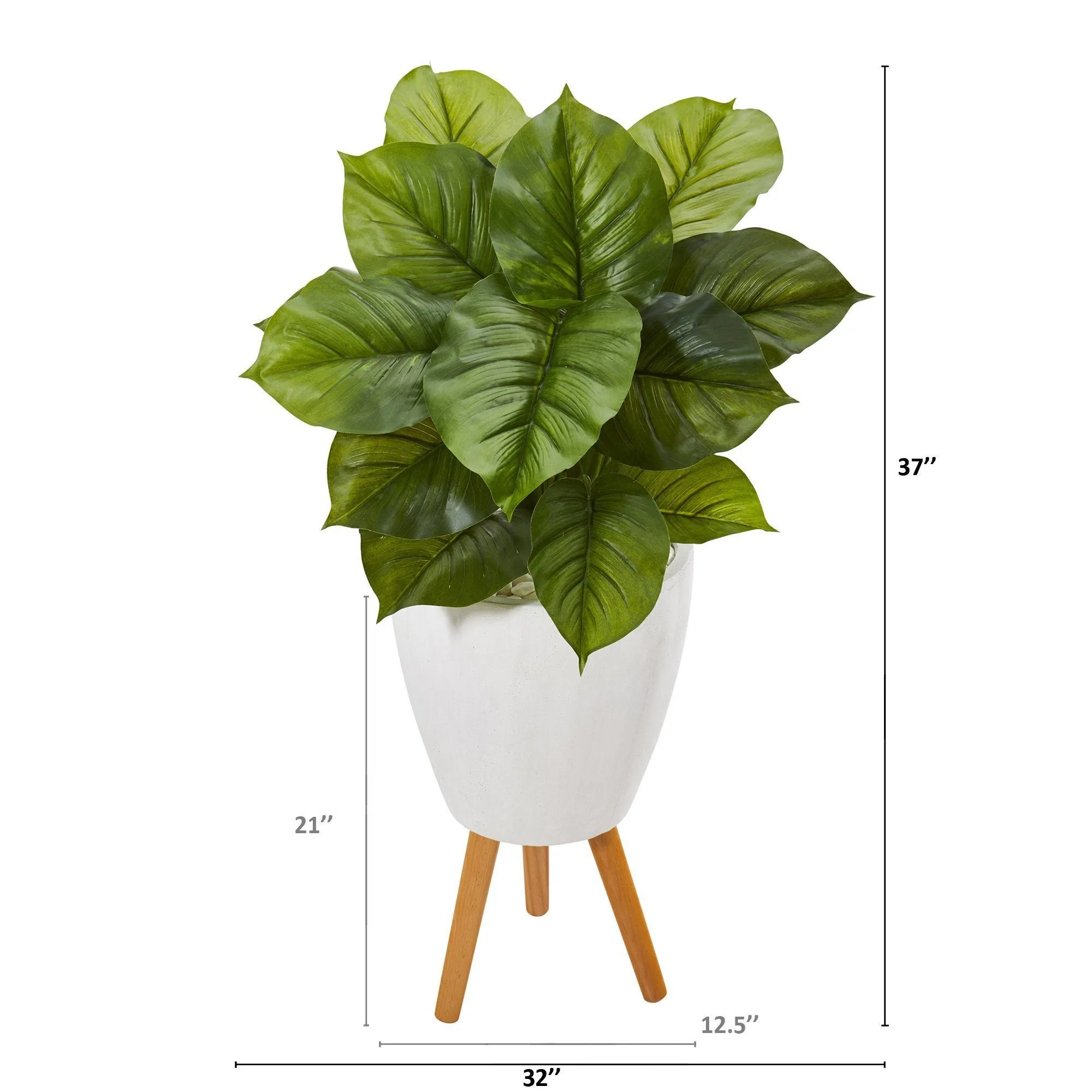 37” Large Philodendron Artificial Plant in White Planter with Stand (Real Touch)