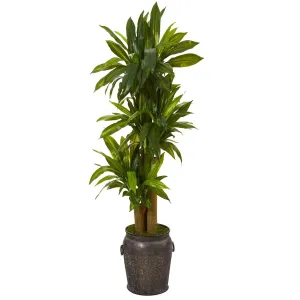 5’ Corn Stalk Dracaena Artificial Plant in Metal Planter (Real Touch)