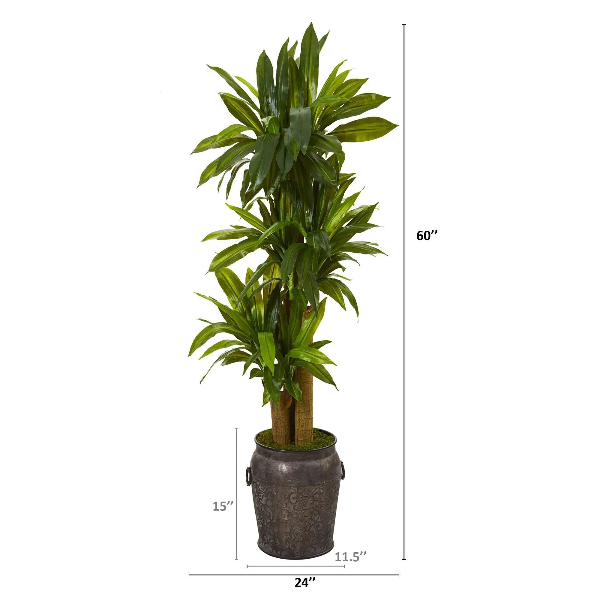 5’ Corn Stalk Dracaena Artificial Plant in Metal Planter (Real Touch)