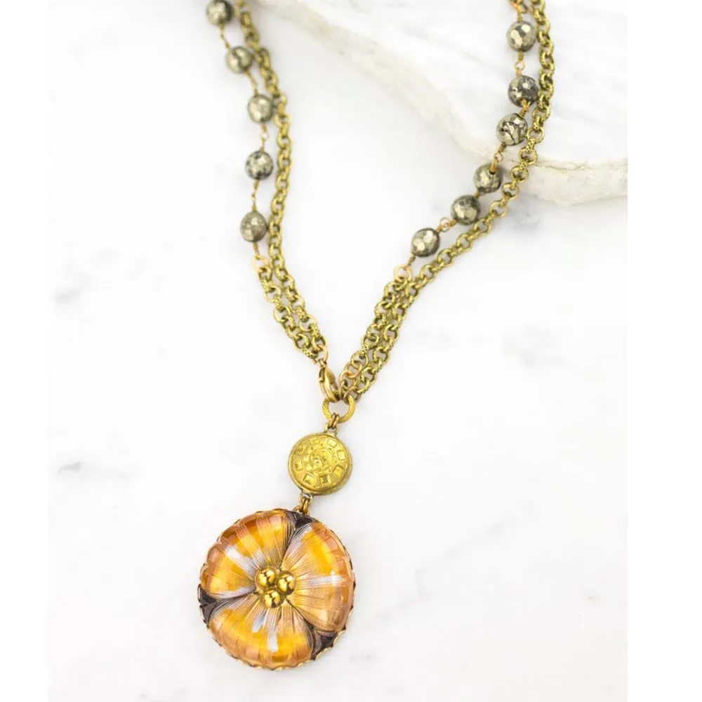 Antique Button and Lily Necklace