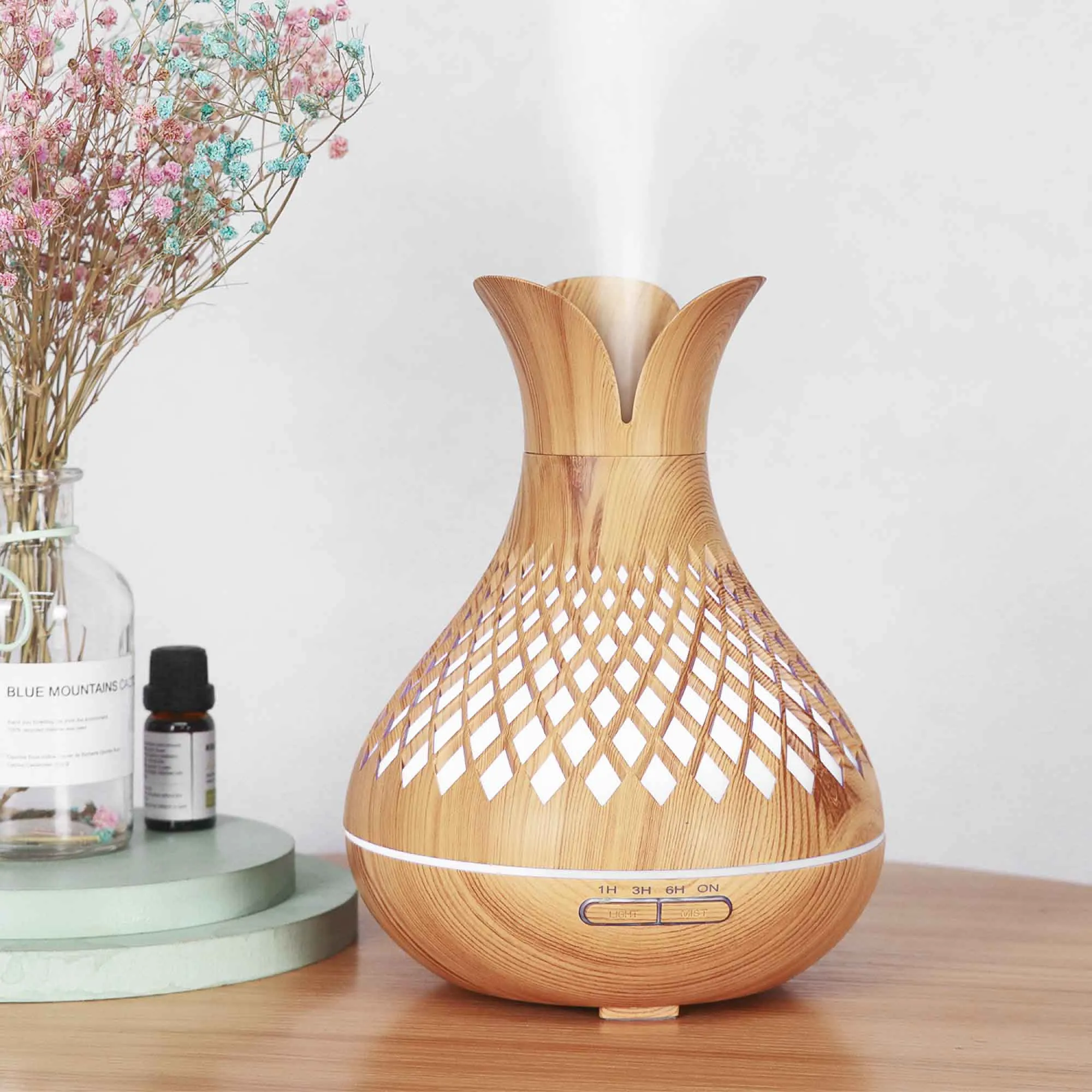 Aroma Diffuser and Remote - 500ml - Wood Mist Humidifier