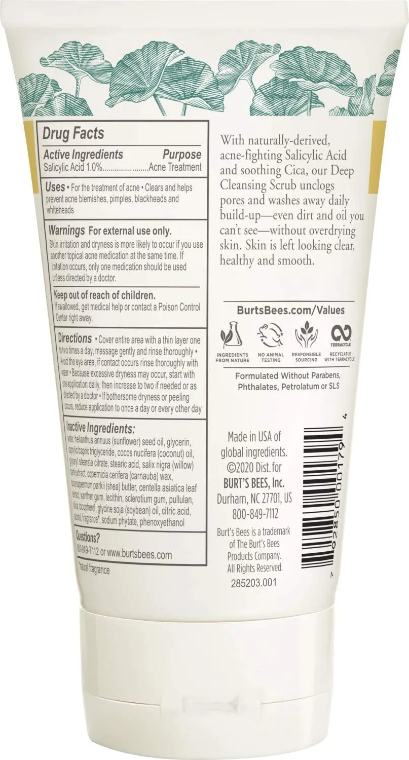 Burt's Bees Natural Acne Solutions Pore Refining Cleansing Scrub, Exfoliating Face Wash for Oily Skin