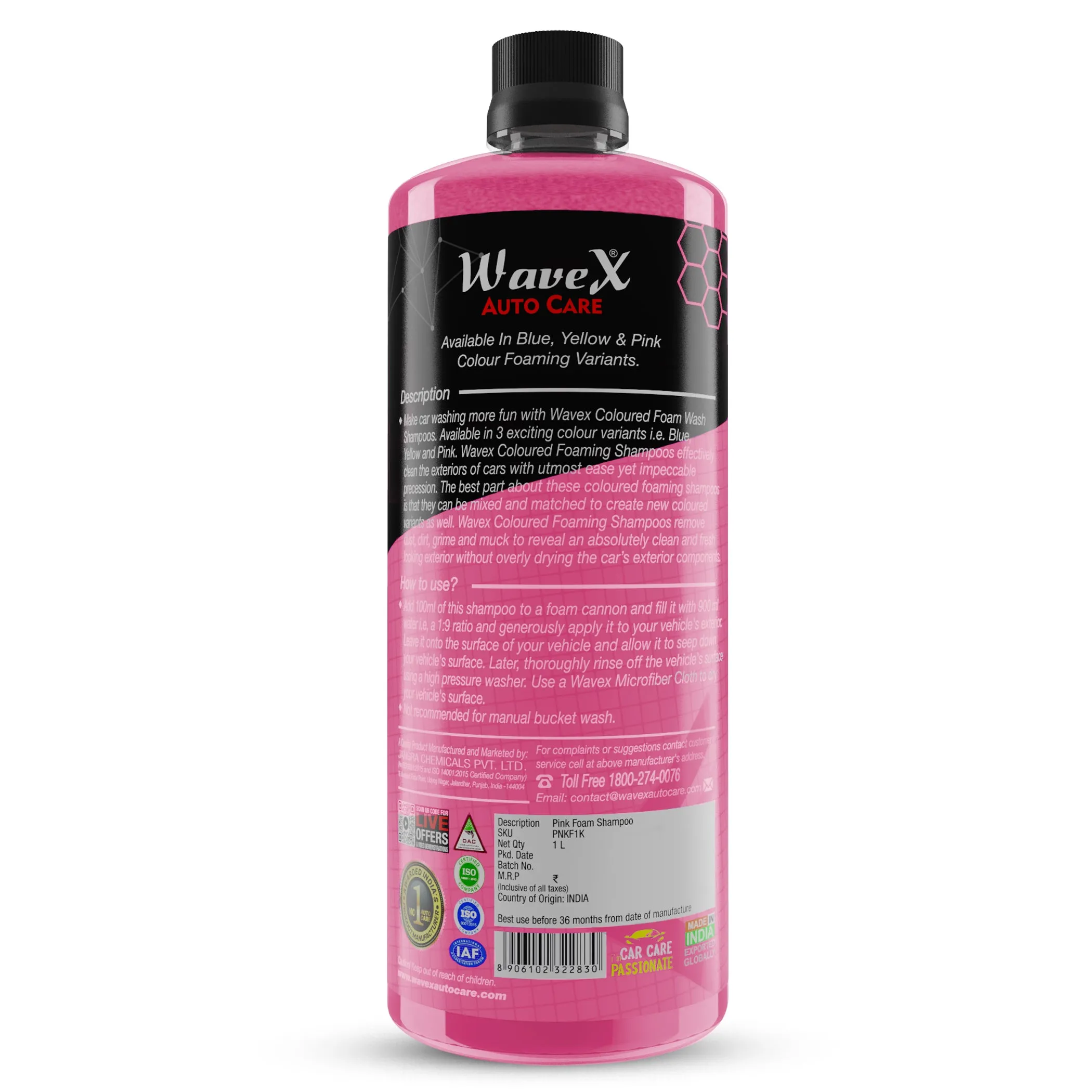 Colour Foam Wash Car Shampoo, Produces Thick Pink Colour Foam