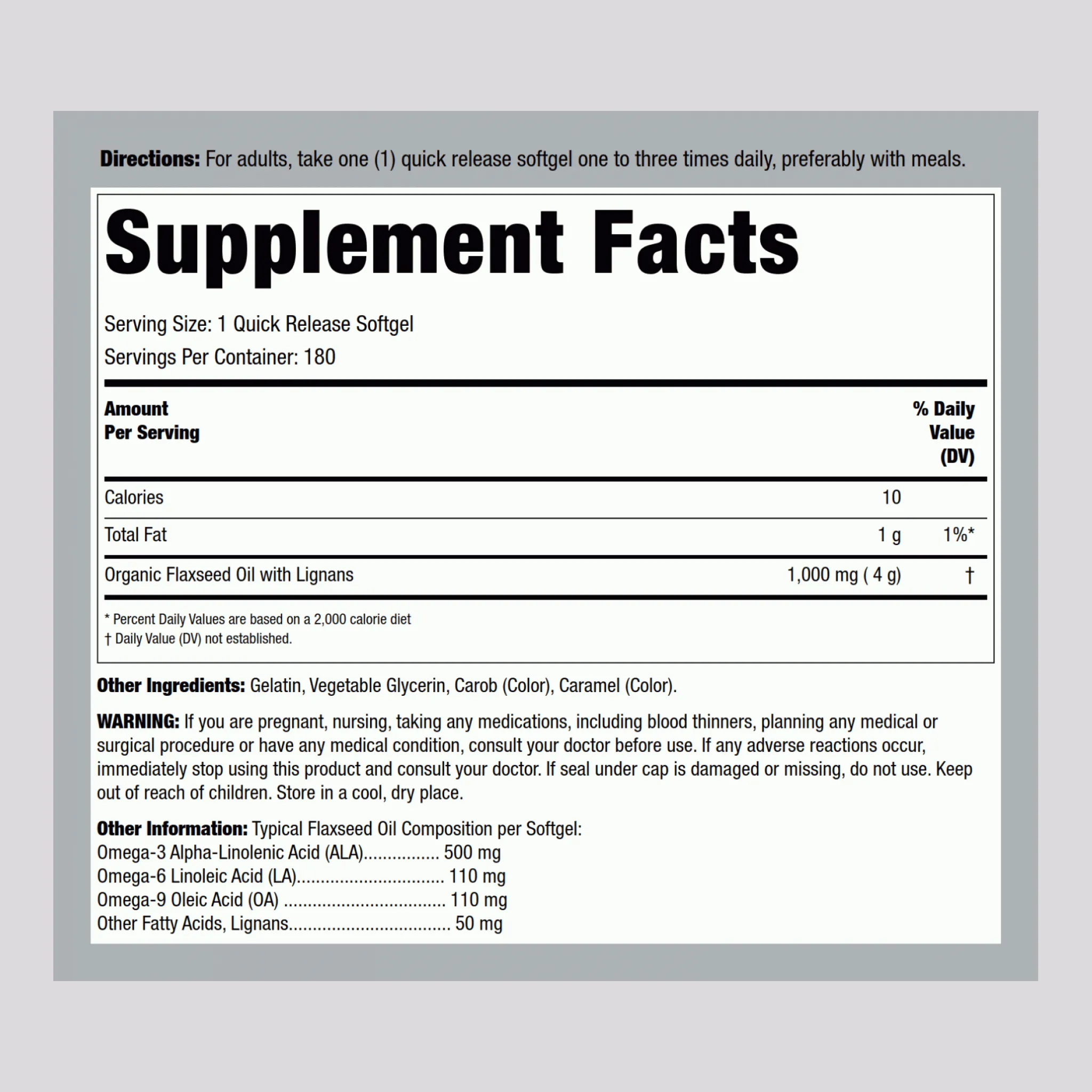 Flaxseed Oil with Lignans, 1000 mg, 180 Softgels