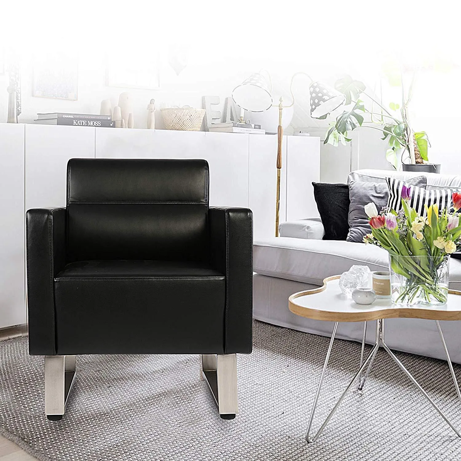 Guest Chair Office Reception Chair Leather Occasional Barrel Sofa Chairs Eco-Friendly PU Feather Luxury Soft Sponge