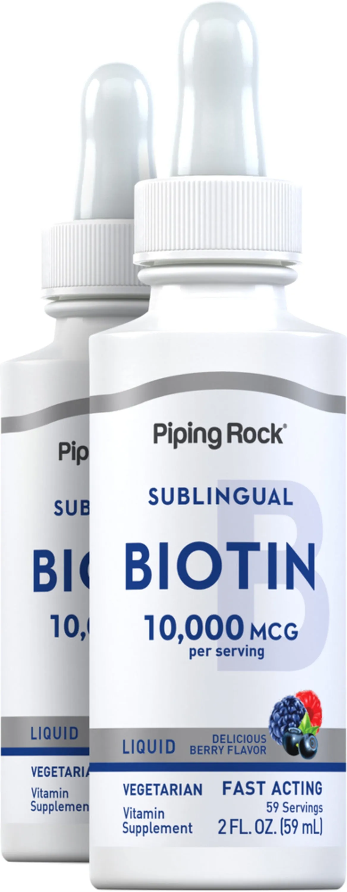 Liquid Biotin (Berry), 10,000 mcg, 2 fl oz (59 mL) Bottle, 2  Dropper Bottles