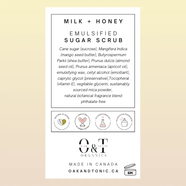 Oak & Tonic Organics | Milk   Honey Emulsified Sugar Scrub