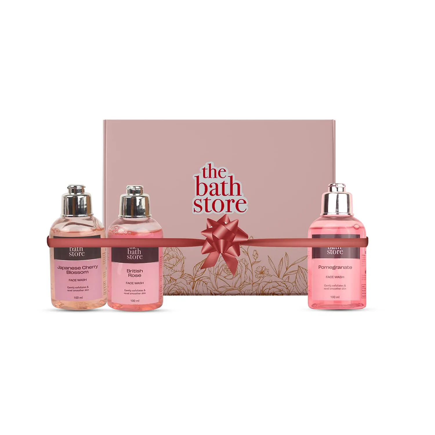 The Bath Store Japanese Cherry Blossom Face wash, British Rose Face wash and Pomegranate face wash Gift set (Pack of 3) | Gently Brighten Skin | Cleanser for Dry to Normal & Sensitive Skin | 100ml