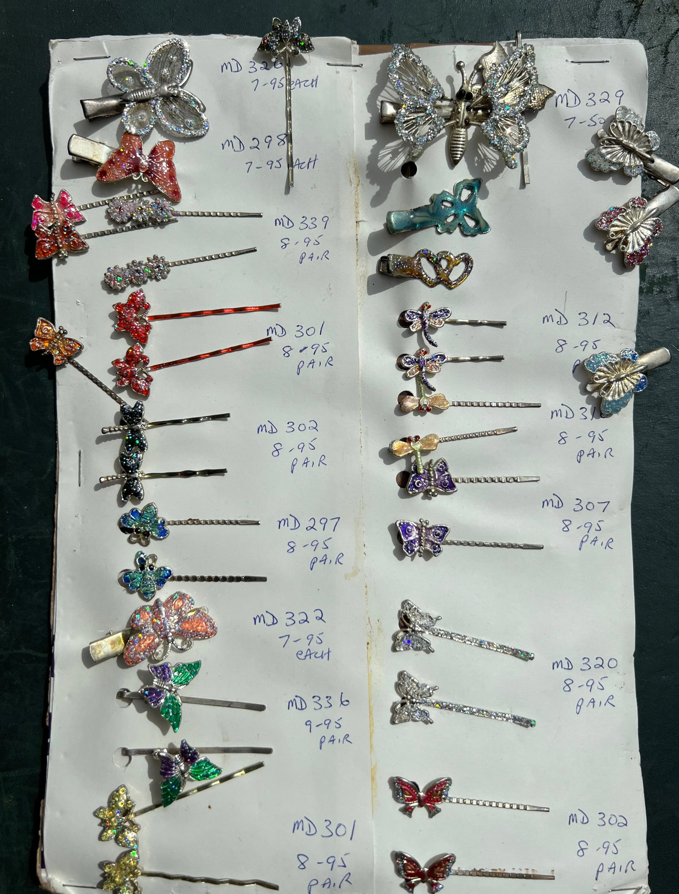 Wholesalers Display Sheet of 36 Vintage Butterfly Hairclips