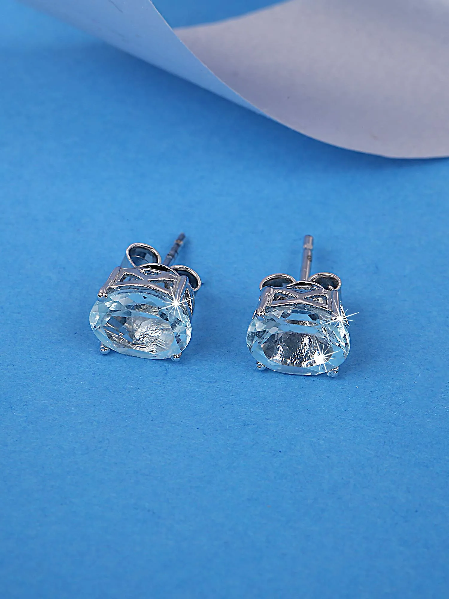 Yellow Chimes Gemstone Real Blue Topaz 925 Sterling Silver Hallmark and Certified Purity Studs Earrings for Women and Girls